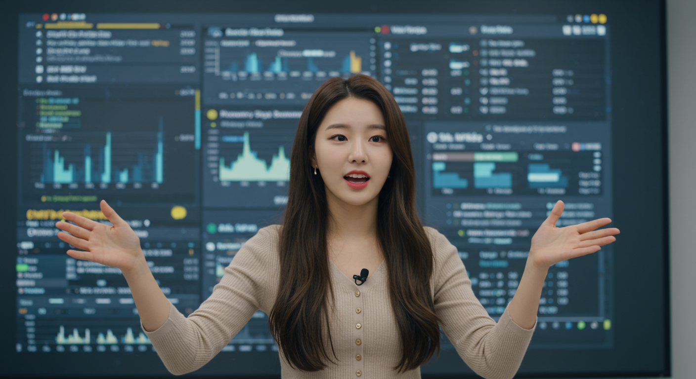 하리마케팅 전문가가 데이터 대시보드를 활용해 마케팅 전략을 설명하는 모습